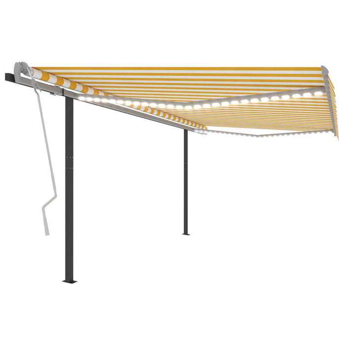 Copertină retractabilă manual cu LED, galben & alb, 4x3,5 m