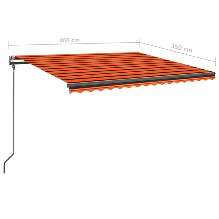 Copertină retractabilă manual, LED, portocaliu/maro, 4x3,5 cm