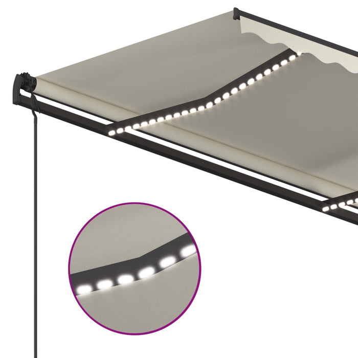 Copertină retractabilă manual, cu LED, crem, 4,5x3,5 m