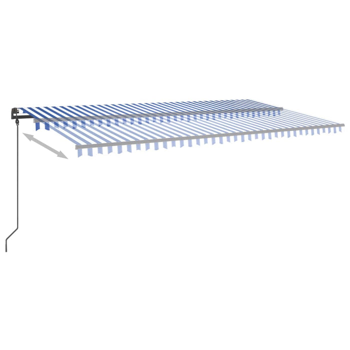 Copertină retractabilă manual cu stâlpi, albastru & alb 5x3,5 m