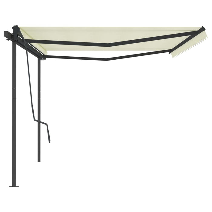 Copertină retractabilă manual, cu stâlpi, crem, 5x3,5 m