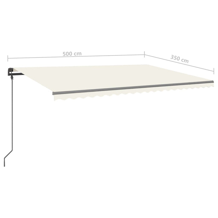 Copertină retractabilă manual, cu stâlpi, crem, 5x3,5 m