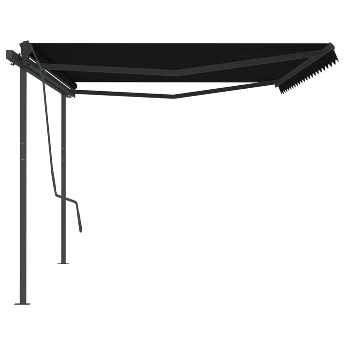 Copertină retractabilă manual, cu stâlpi, antracit, 5x3,5 m