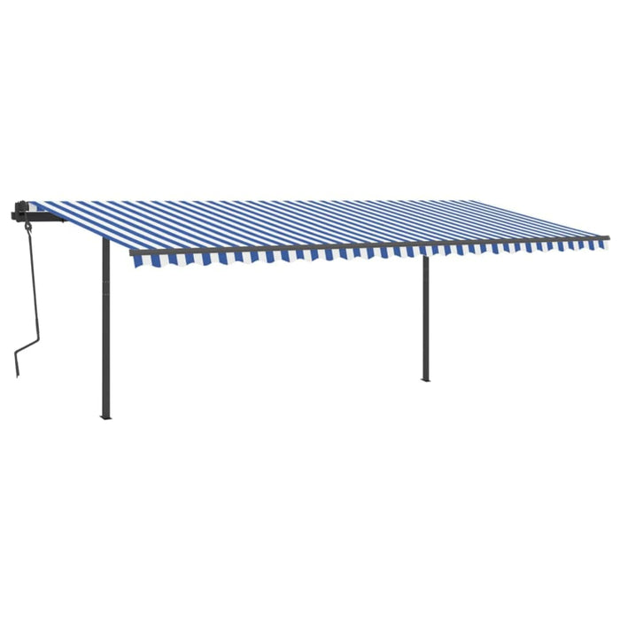 Copertină retractabilă manual cu LED, albastru&alb, 6x3,5 m