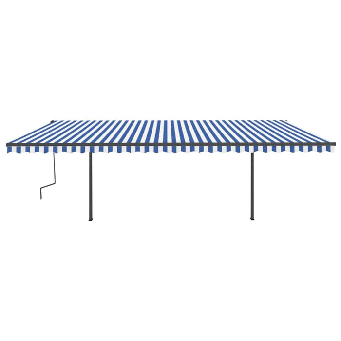 Copertină retractabilă manual cu LED, albastru&alb, 6x3,5 m