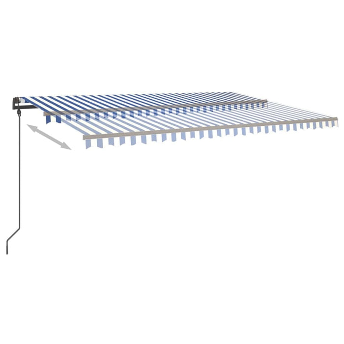 Copertină retractabilă manual cu LED, albastru&alb, 6x3,5 m