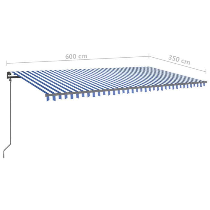 Copertină retractabilă manual cu LED, albastru&alb, 6x3,5 m