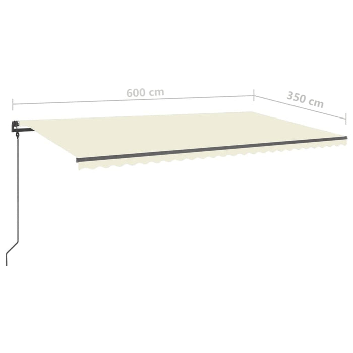 Copertină retractabilă manual cu LED, crem, 6x3,5 m