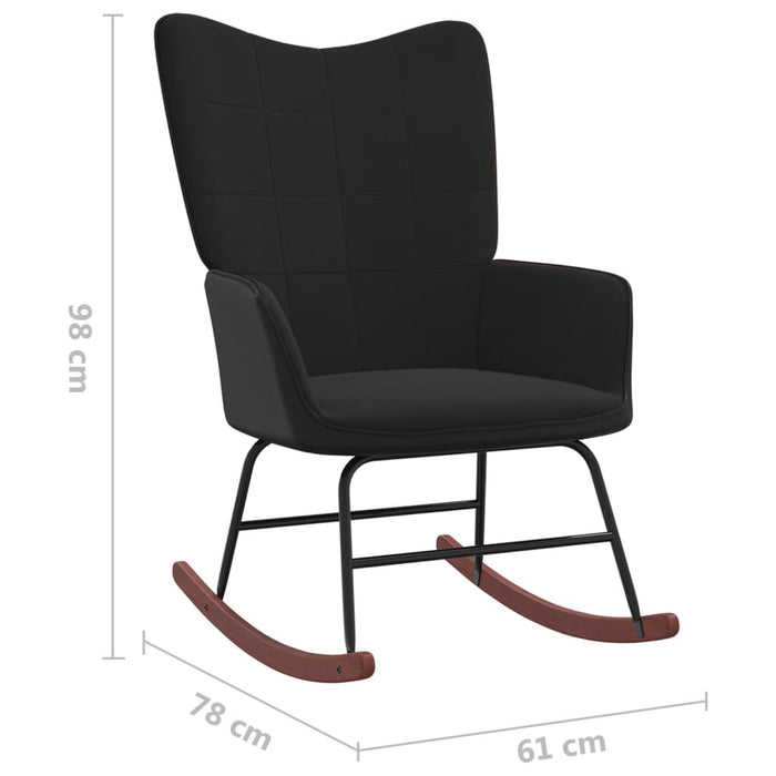 Scaun balansoar cu taburet, negru, catifea și PVC