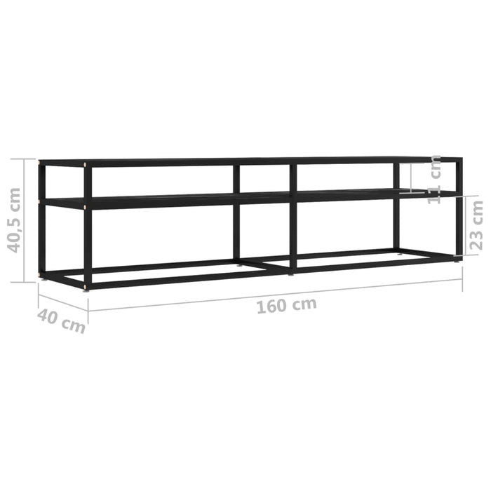 Comodă TV, marmură neagră, 160x40x40,5 cm, sticlă securizată