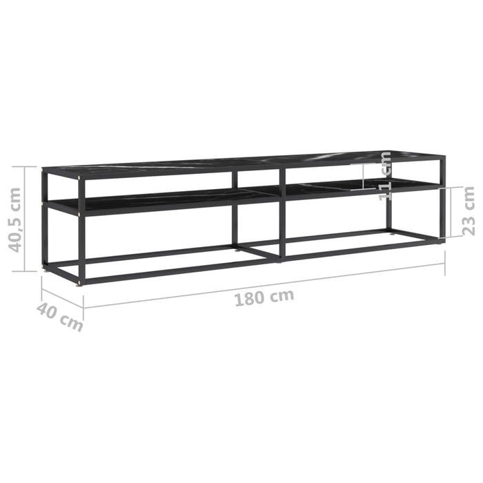 Comodă TV, marmură neagră, 180x40x40,5 cm, sticlă securizată