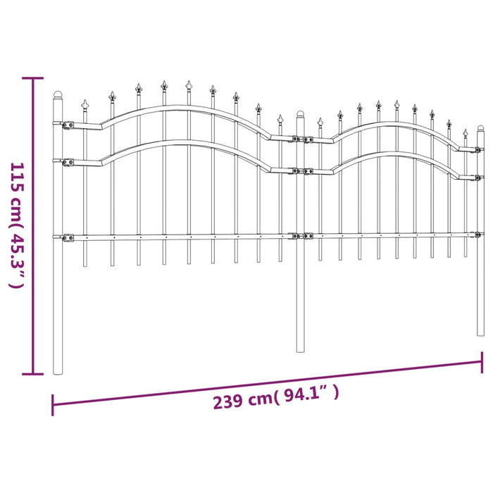 Gard grădină cu vârfuri negru 115 cm oțel vopsit electrostatic