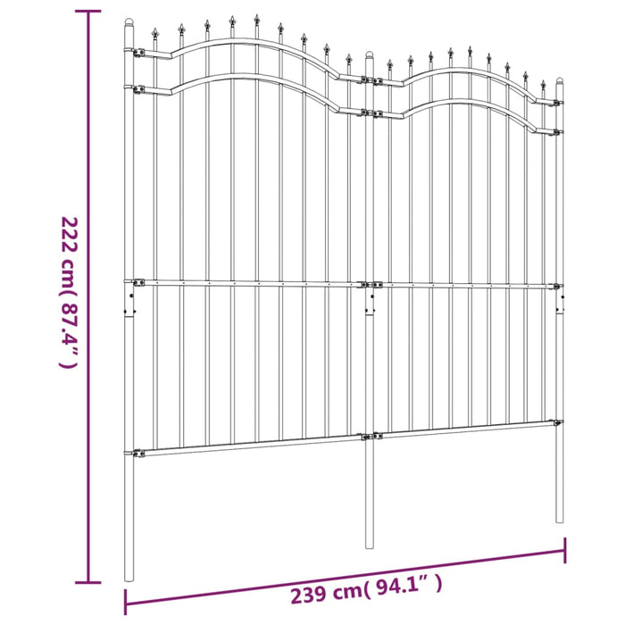 Gard grădină cu vârfuri negru 222 cm oțel vopsit electrostatic