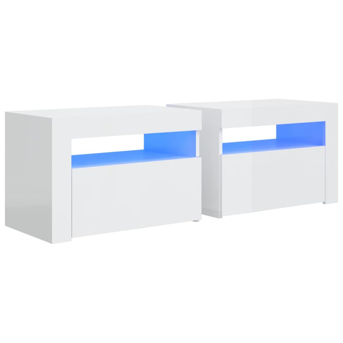 Noptiere cu LED-uri, 2 buc., alb extralucios, 60x35x40 cm