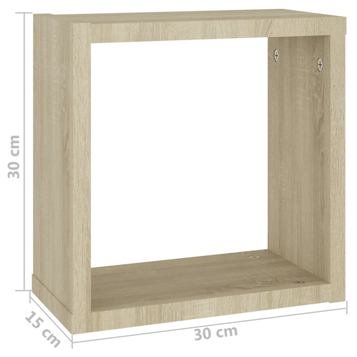 Rafturi de perete cub, 4 buc., stejar sonoma, 30x15x30 cm