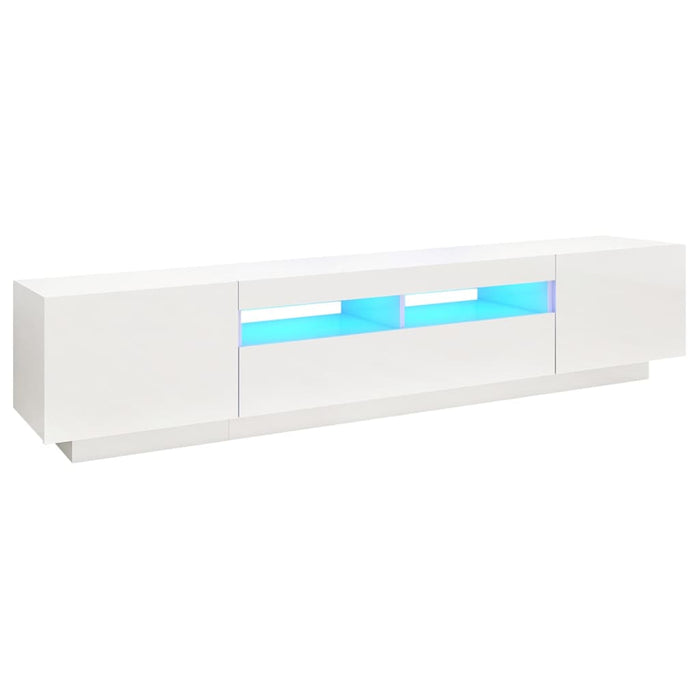 Comodă TV cu lumini LED, alb extralucios, 200x35x40 cm