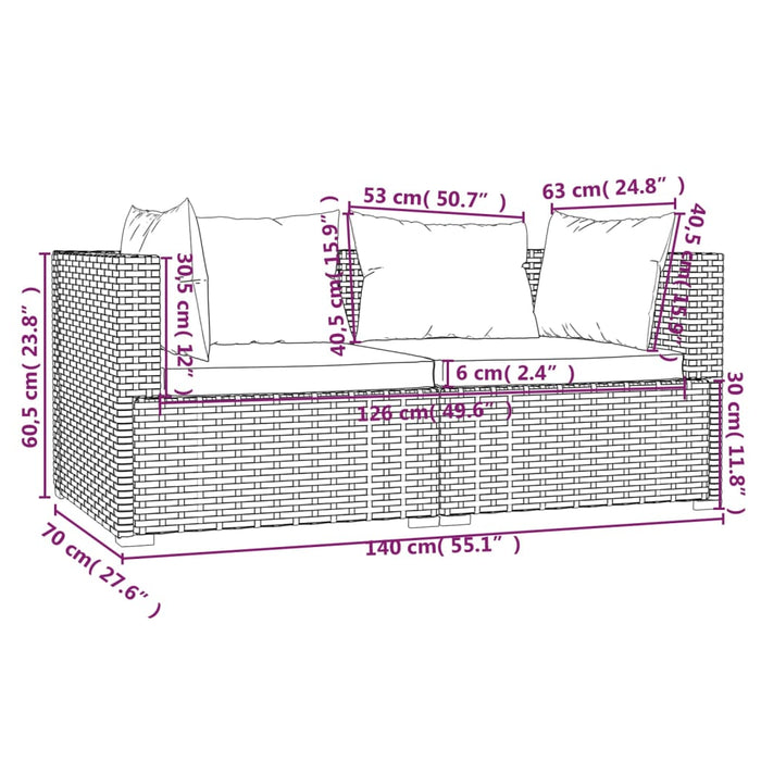 Set mobilier de grădină cu perne, 3 piese, maro, poliratan