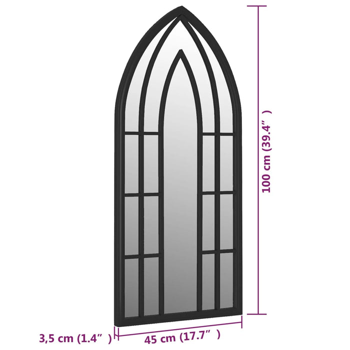 Oglindă de grădină, negru, 100x45 cm, fier uz exterior