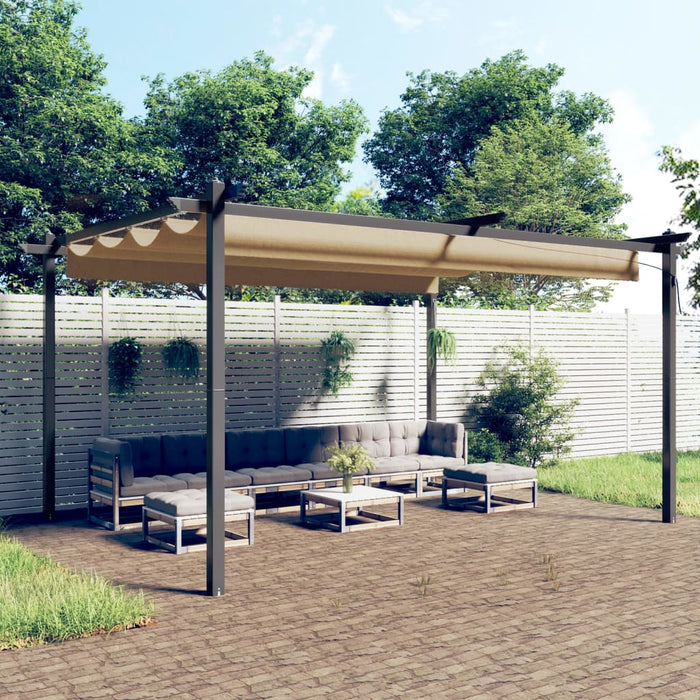 Pavilion de grădină, acoperiș retractabil, gri taupe, 4x3 m