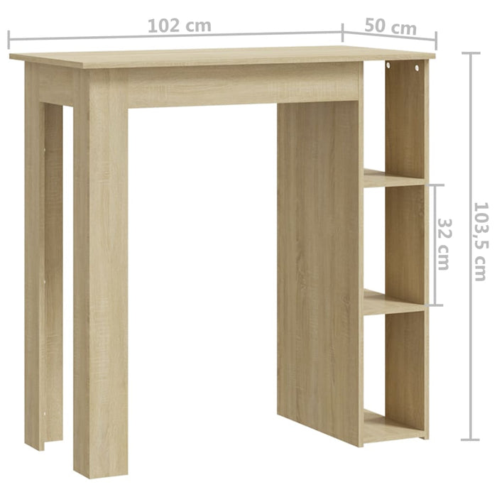 Masă de bar cu raft, stejar Sonoma, 102x50x103,5 cm, PAL