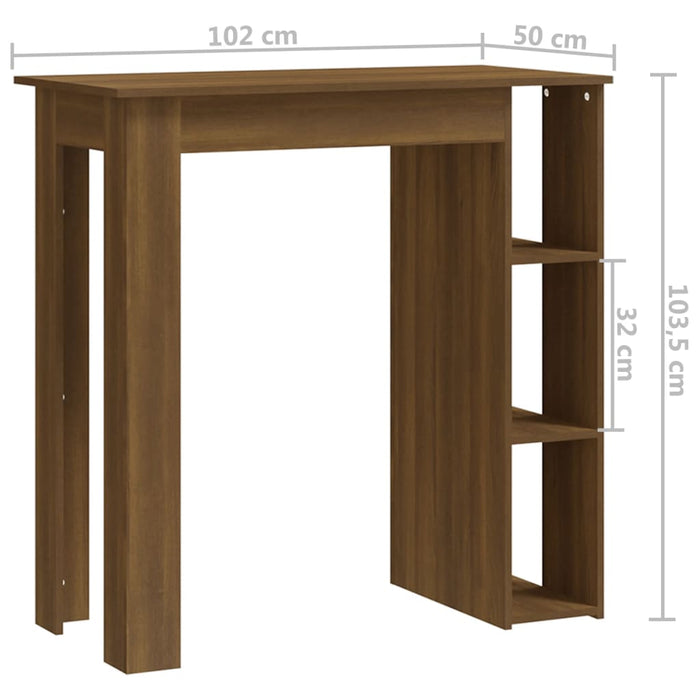 Masă de bar cu raft, stejar maro, 102x50x103,5 cm, PAL