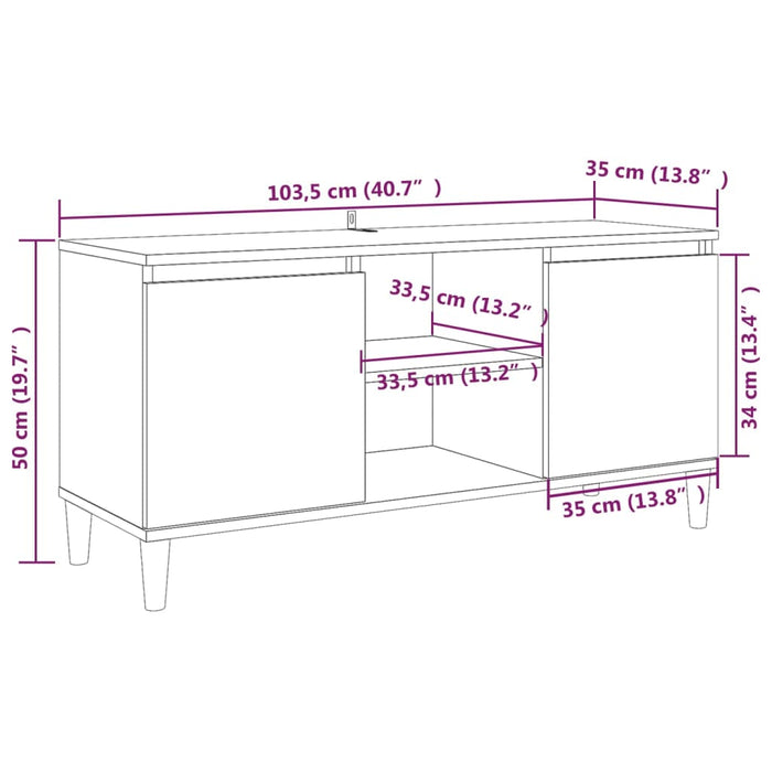 Comodă TV cu picioare din lemn masiv, gri sonoma 103,5x35x50 cm