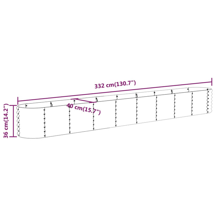 Strat înălțat grădină gri 332x40x36cm oțel vopsit electrostatic