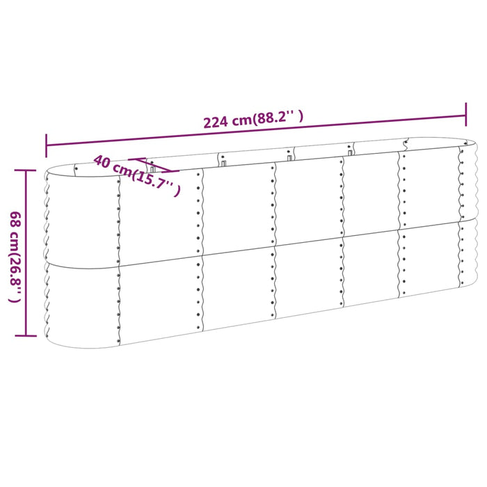 Strat înălțat grădină gri 224x40x68cm oțel vopsit electrostatic