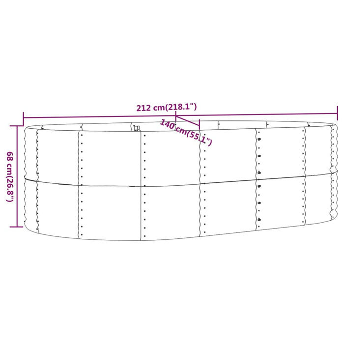 Strat înălțat grădină gri, 212x140x68 oțel vopsit electrostatic