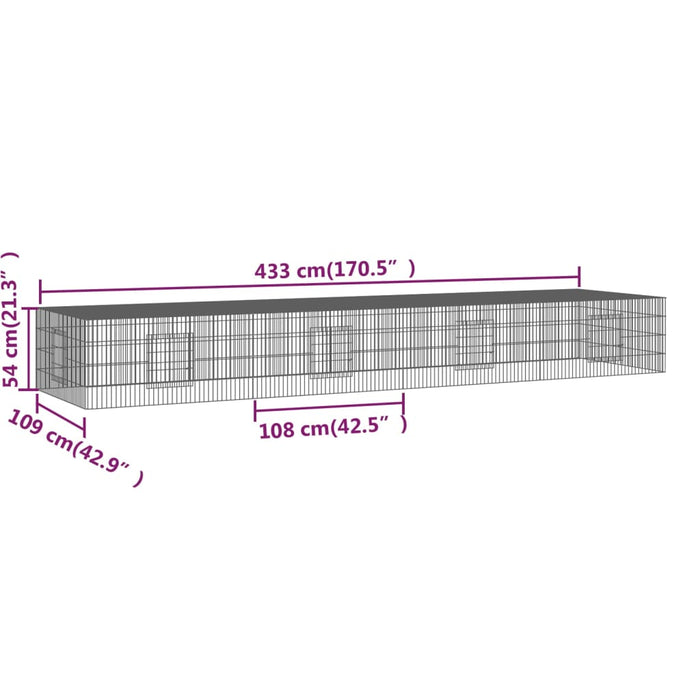 Cușcă pentru iepuri, 4 panouri, 325x109x54 cm, fier galvanizat