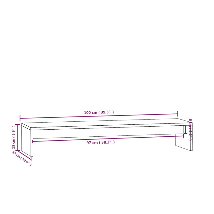 Suport pentru monitor, alb, 100x27x15 cm, lemn masiv pin