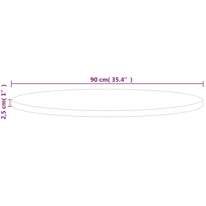 Blat de masă rotund, Ø90x2,5 cm, lemn masiv stejar netratat