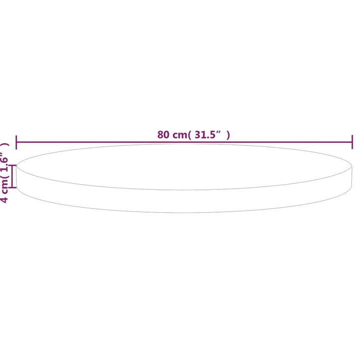 Blat de masă rotund, Ø80x4 cm, lemn masiv stejar netratat