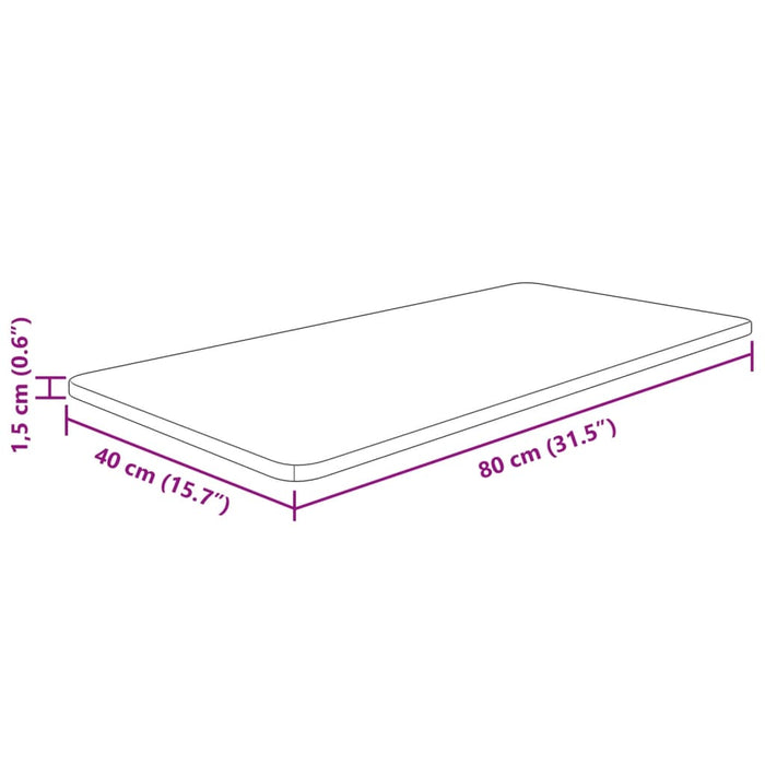 Blat de baie, 80x40x1,5 cm, lemn masiv netratat