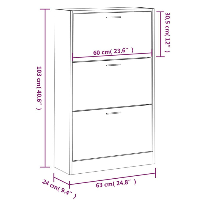 Pantofar, gri sonoma, 63x24x103 cm, lemn prelucrat