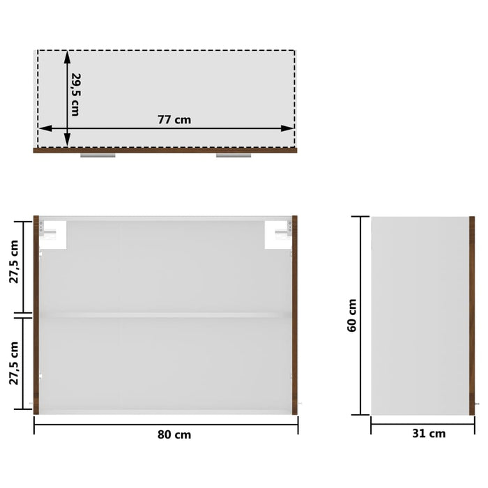 Dulap suspendat cu sticlă, stejar maro, 80x31x60 cm, lemn