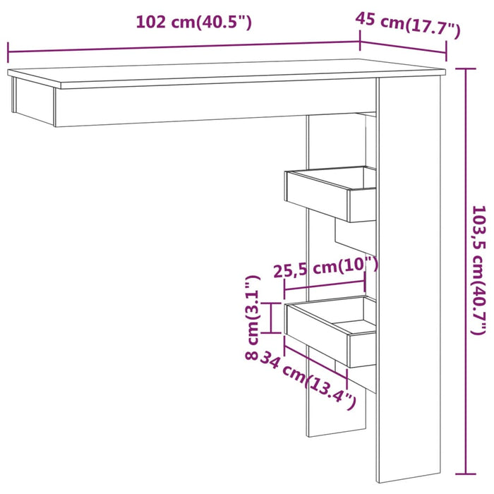 Masă bar de perete, negru, 102x45x103,5 cm, lemn compozit