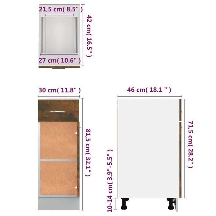 Dulap inferior cu sertar, stejar fumuriu, 30x46x81,5 cm, lemn