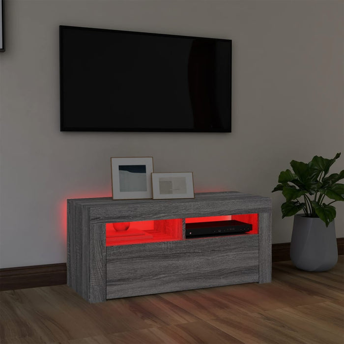 Comodă TV cu lumini LED, gri sonoma, 90x35x40 cm