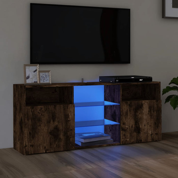 Comodă TV cu lumini LED, stejar fumuriu, 120x30x50 cm