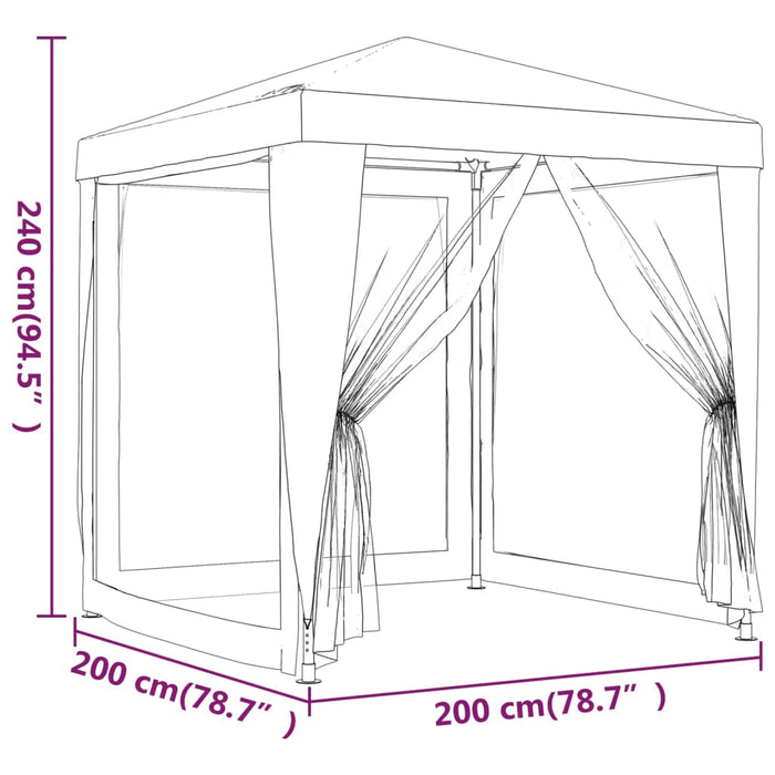 Cort de petrecere cu 4 pereți din plasă, antracit, 2x2 m, HDPE