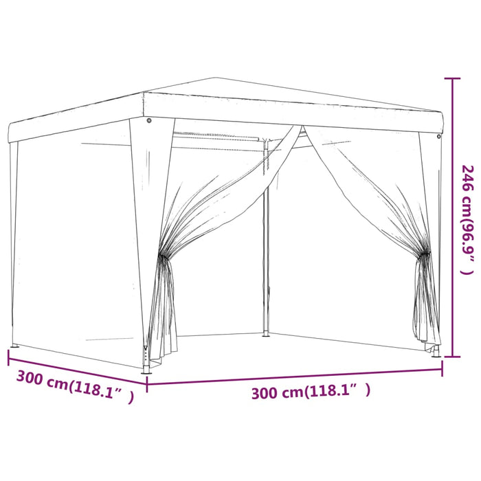 Cort de petrecere cu 4 pereți din plasă, roșu, 3x3 m, HDPE