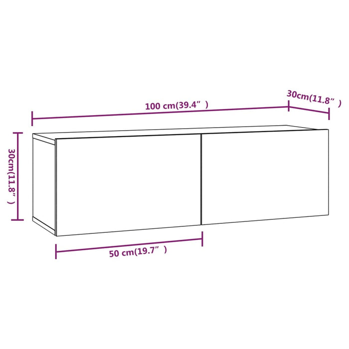 Dulapuri TV de perete, 4 buc, stejar afumat, 100x30x30 cm