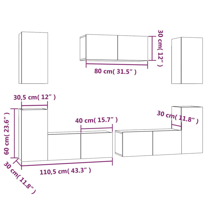 Set dulap TV, 7 piese, negru, lemn prelucrat