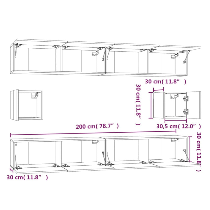 Set dulap TV, 6 piese, stejar sonoma, lemn prelucrat