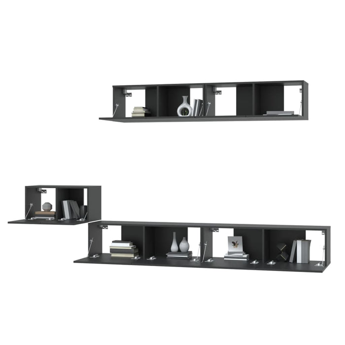 Set dulap TV,5 piese, negru, lemn prelucrat