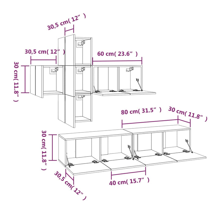 Set comode TV, 7 piese, gri sonoma, lemn compozit