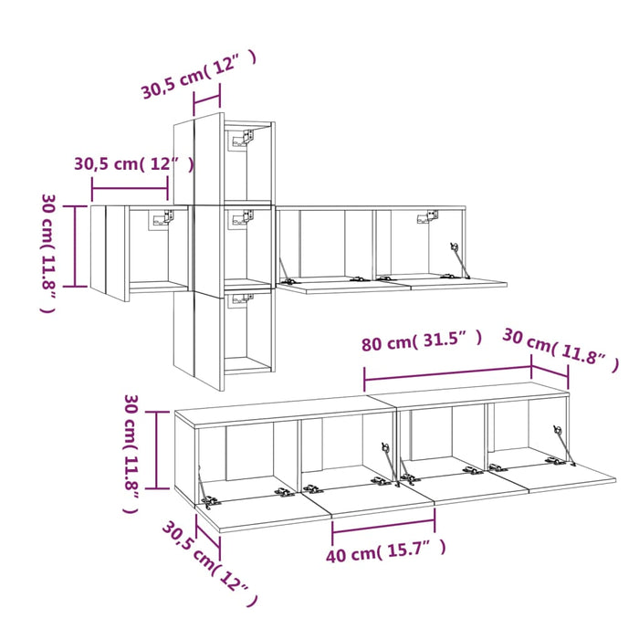 Set comode TV, 7 piese, stejar maro, lemn compozit