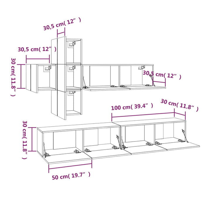 Set comode TV, 7 piese, stejar maro, lemn compozit