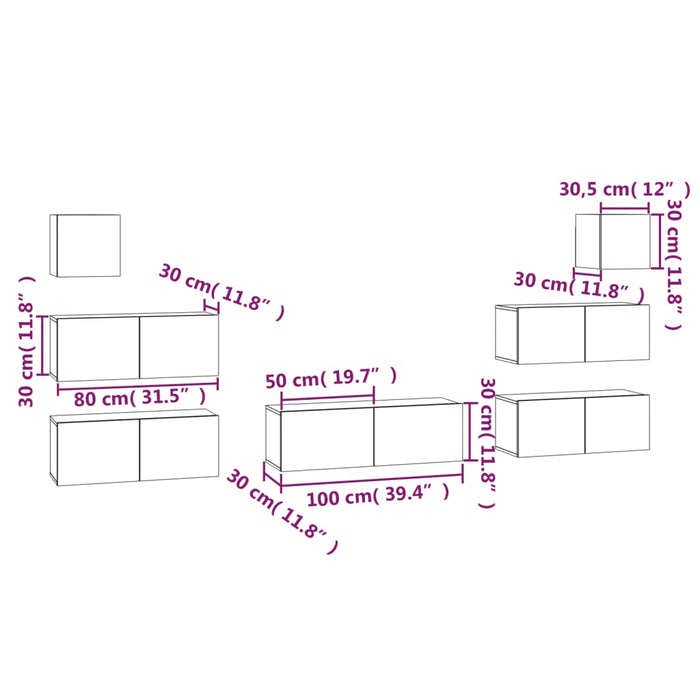 Set dulap TV, 7 piese, negru, lemn prelucrat